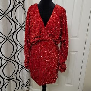 Fashion Nova Red Sequin Mini Dress